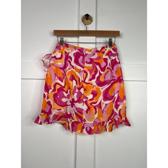 NWT Cami Nyc Mika Ruffled Lined Retro Floral Pink and Orange Mini Skirt - Picture 7 of 8